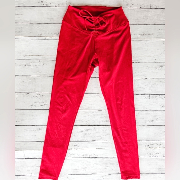 Victoria's Secret ACTIVE Bright Red High Waist Tie Ruched Leggings Buttery Soft - Picture 3 of 10